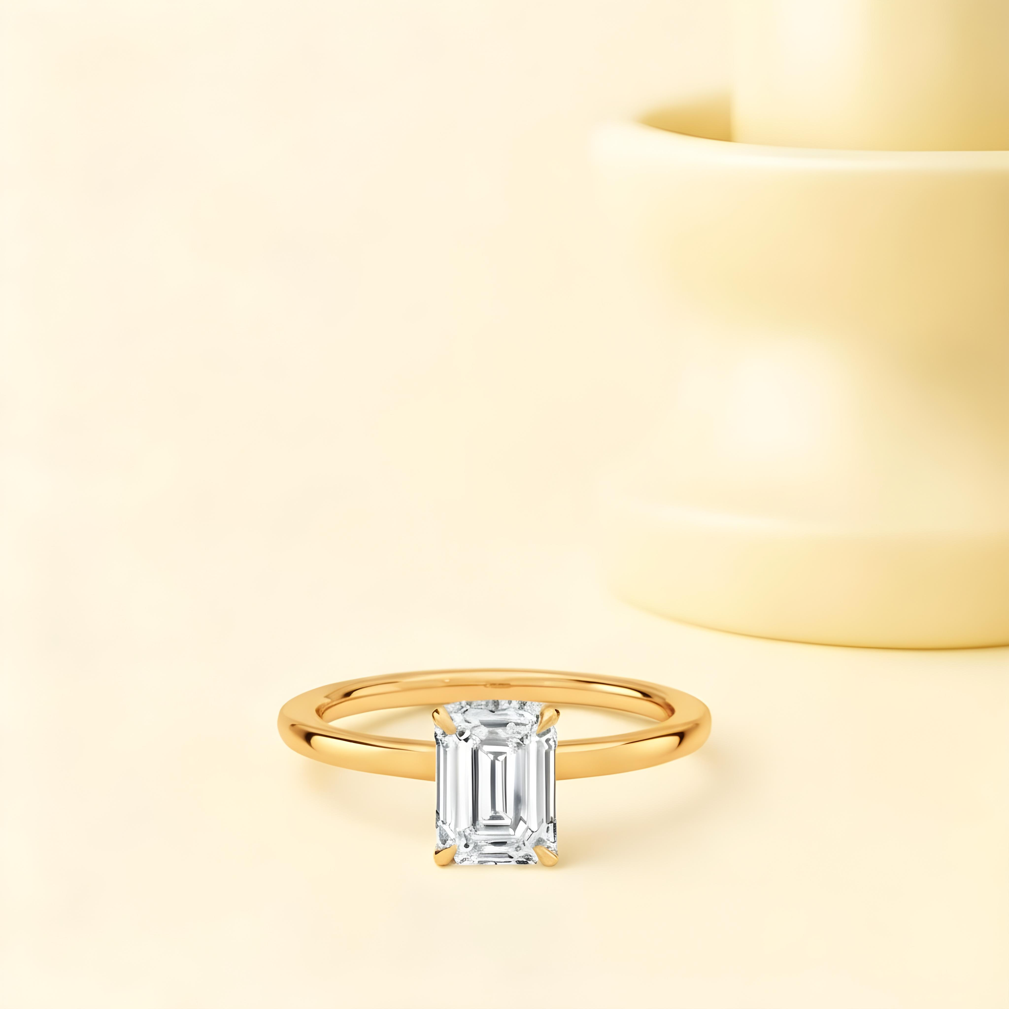 Hidden halo Emerald Cut Moissanite Ring