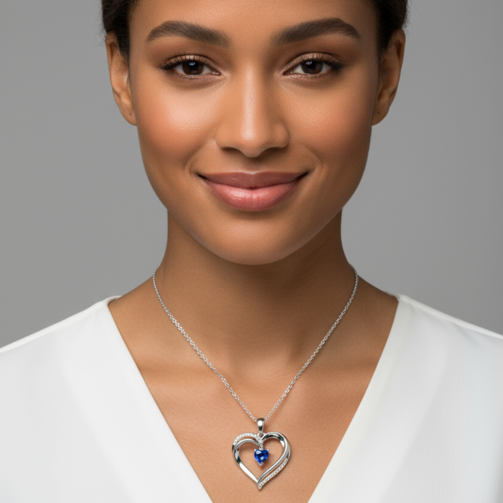 Blue Sapphire Heart Pendant Necklace