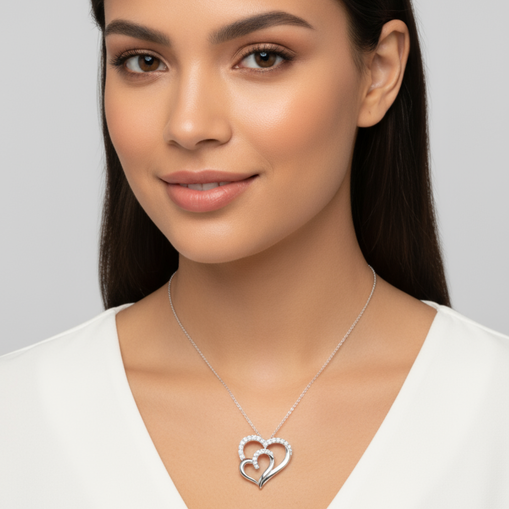 Moissanite Double Heart Pendant Necklace