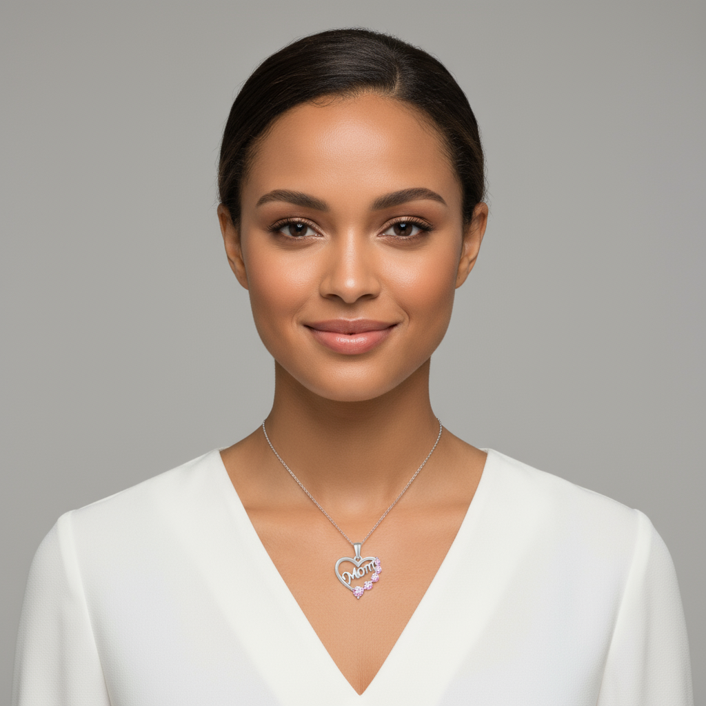 Five Stone Mom Heart Pendant Necklace