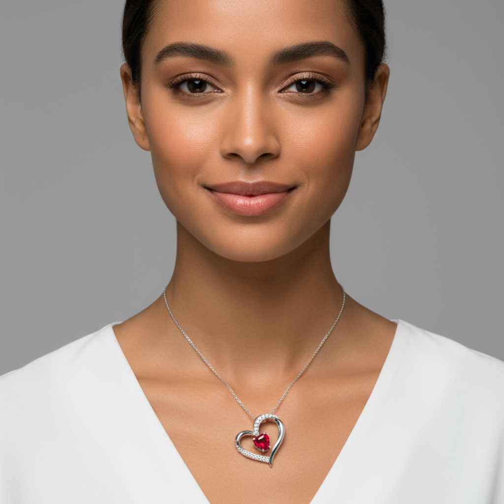 Pink Ruby Heart Pendant Necklace