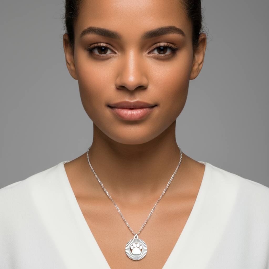 Paw Print Fluted Frame Pendant Necklace