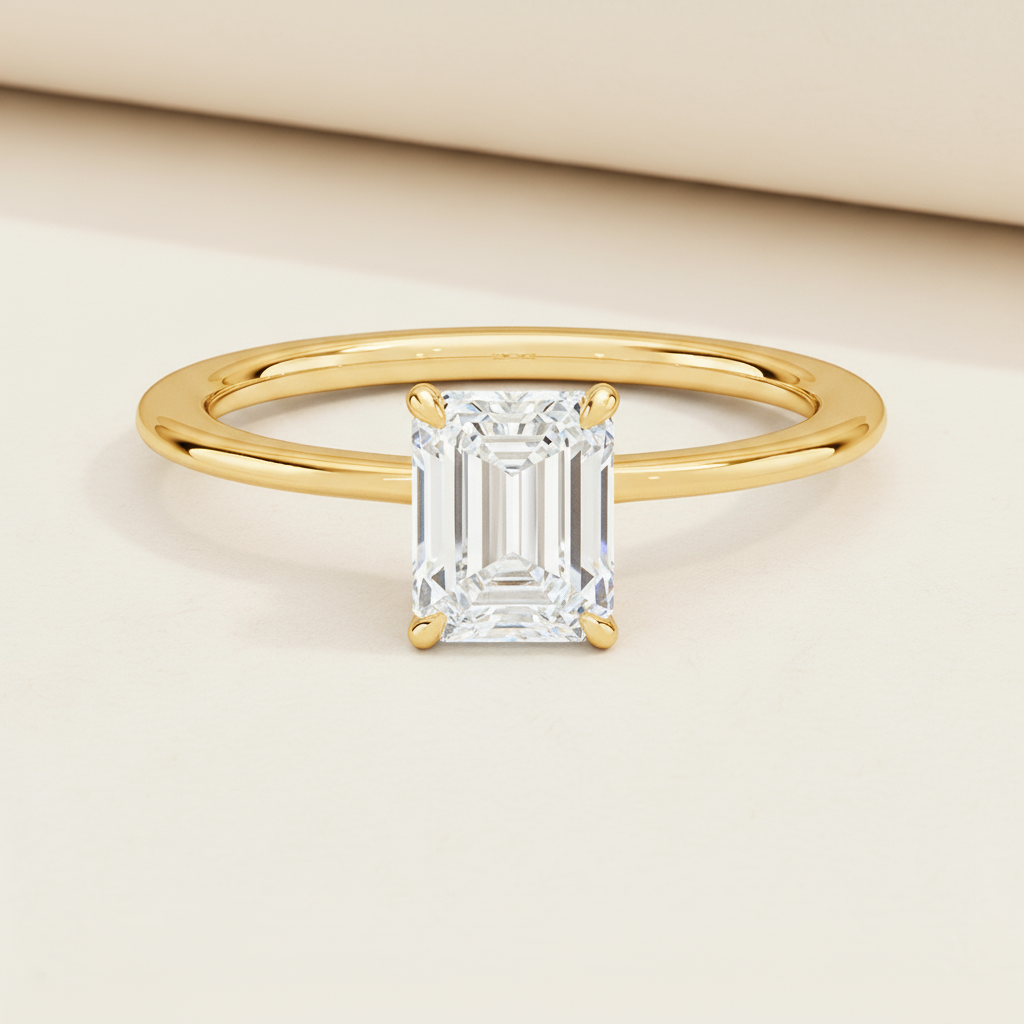 Emerald Halo Moissanite Diamond Ring