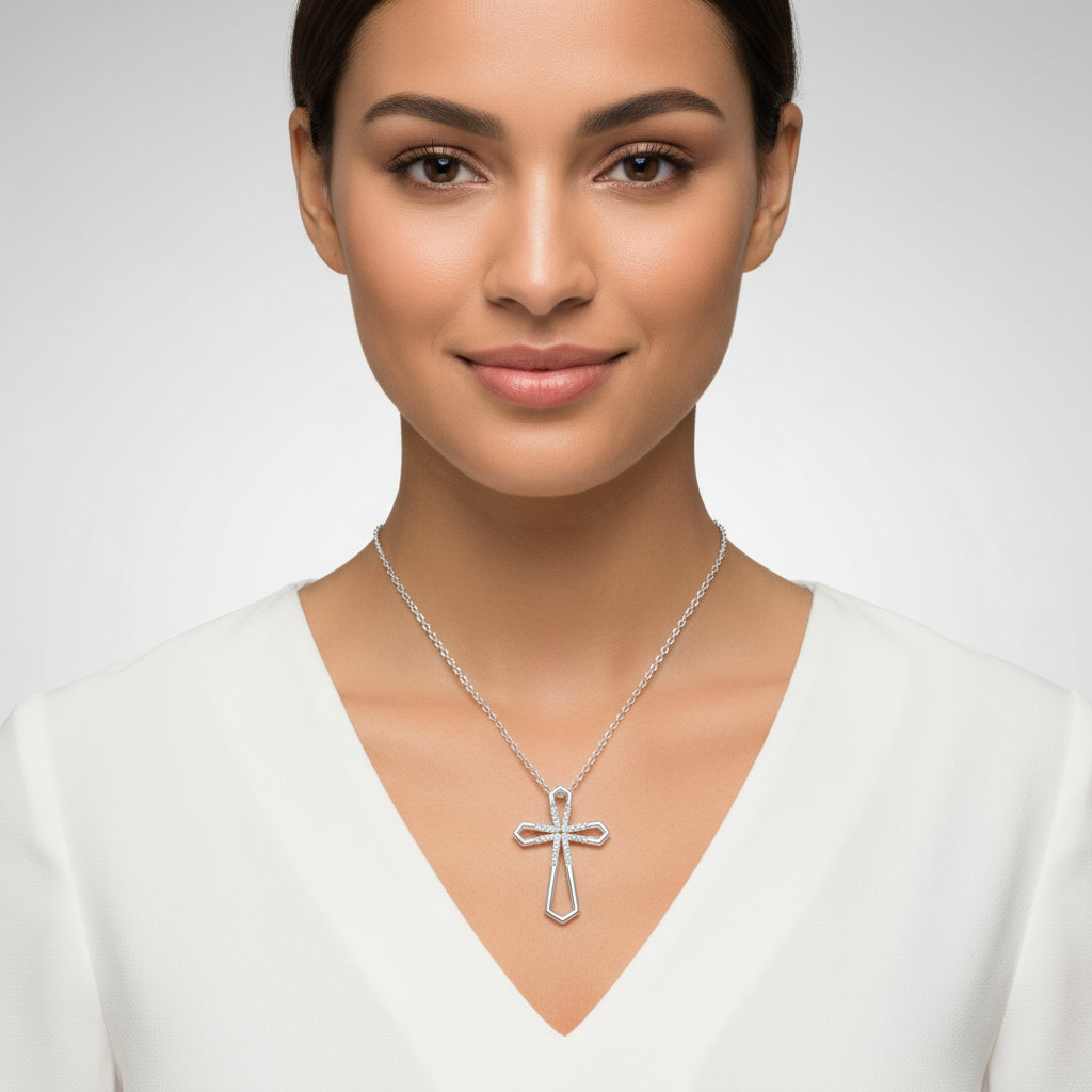Accent Open Cross Pendant Necklace