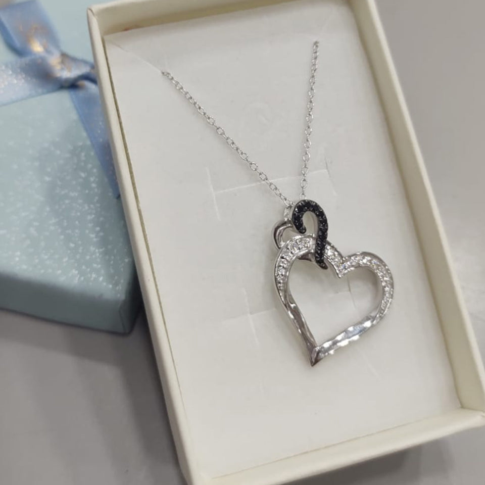 Black and White Double Heart Pendant Necklace