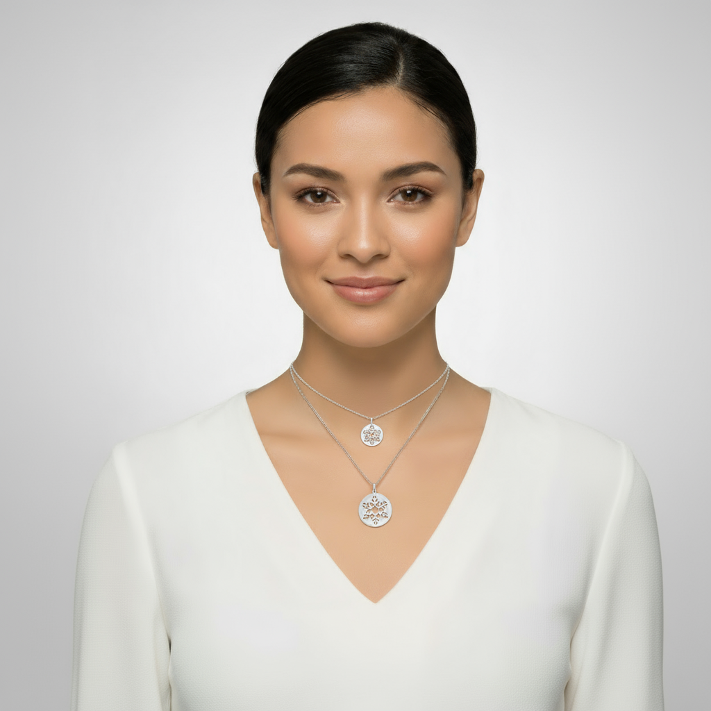 Cut-Out Snowflake Disc Pendant Necklace