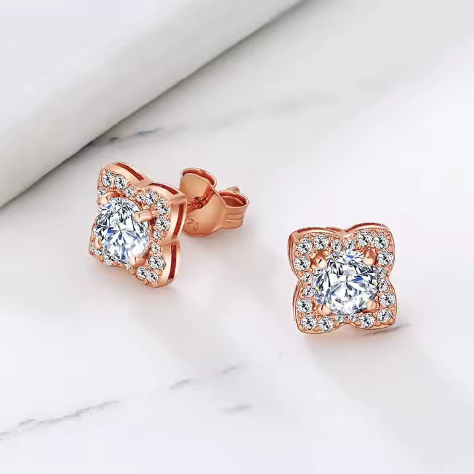 Moissanite Diamond Flower Stud