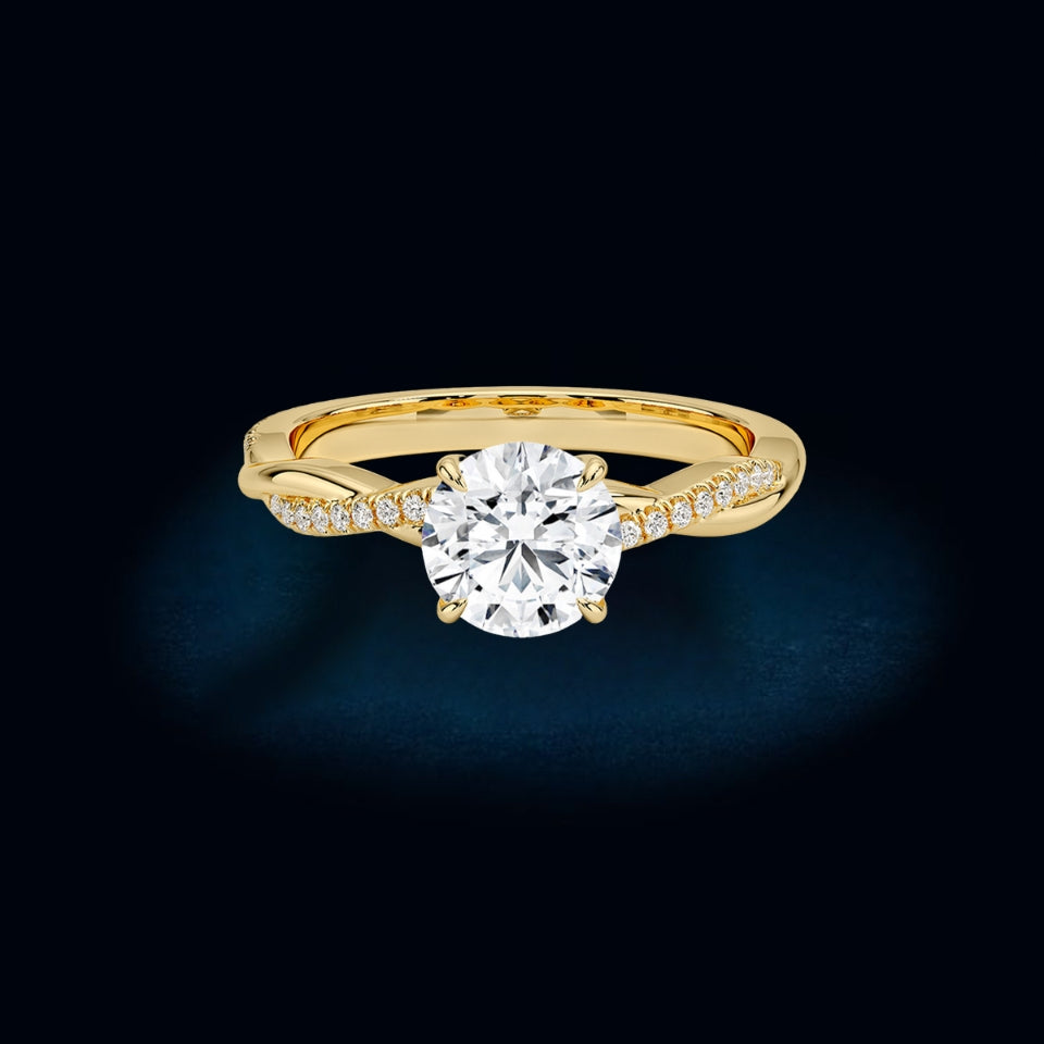 Round Shape Moissanite Twisted Ring