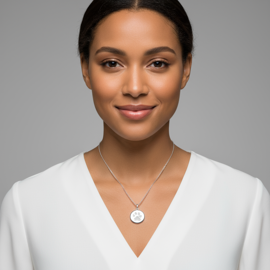 Paw Print Disc Pendant Necklace