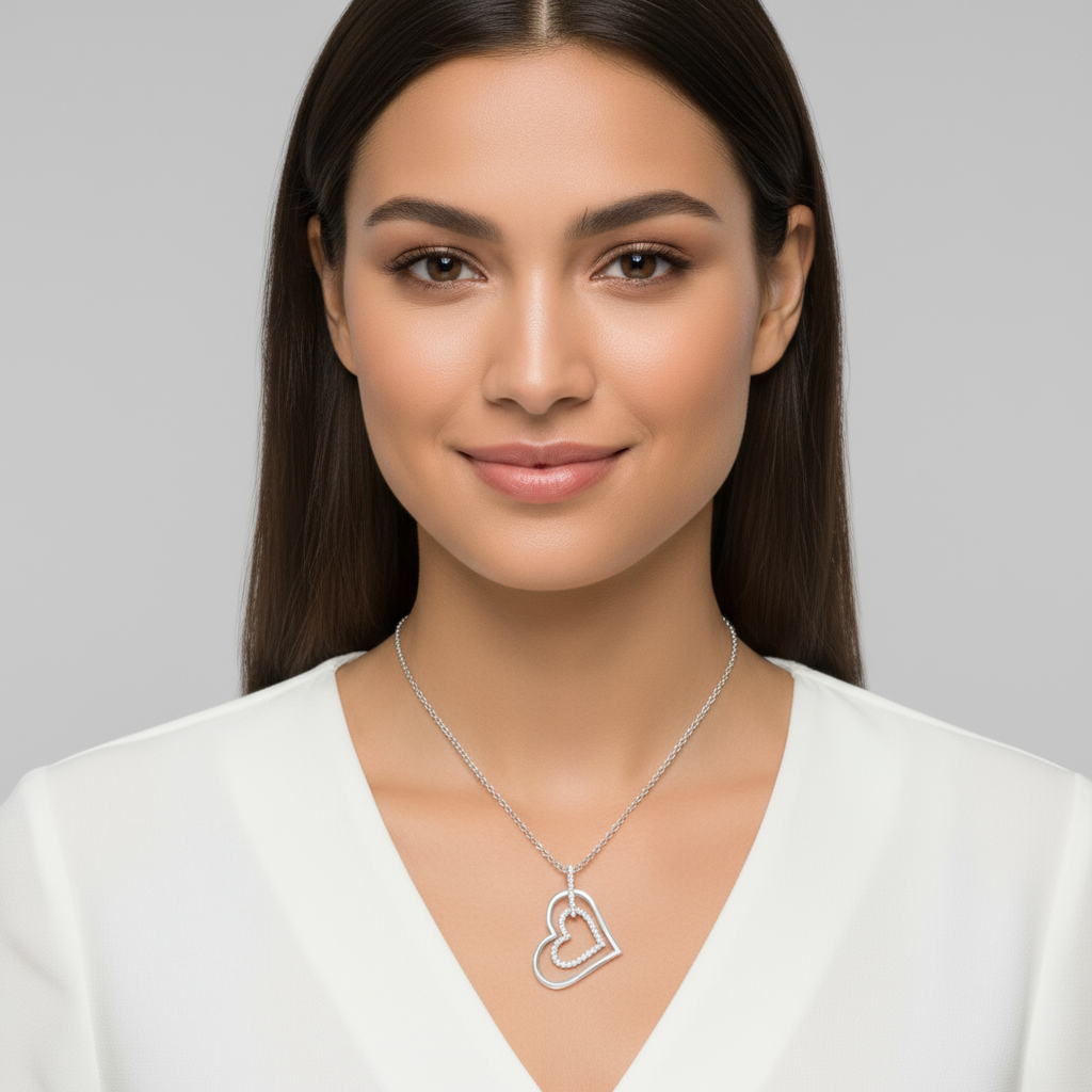 Tilted Double Heart Pendant Necklace