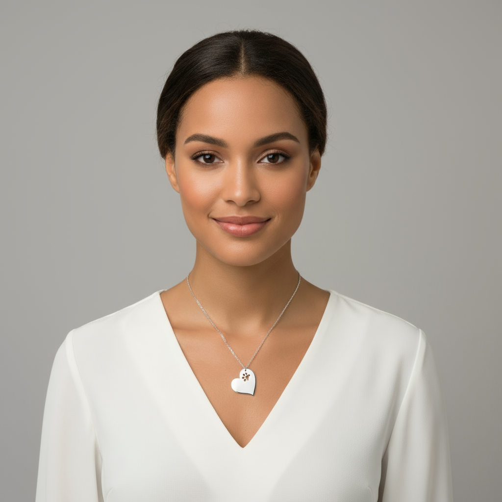 Dog Paw Print Cutout Heart Pendant Necklace