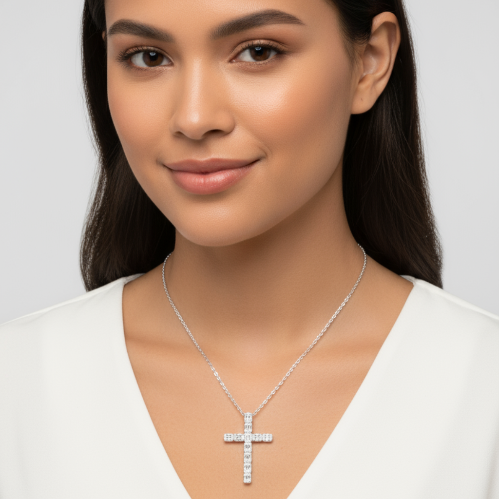 Emerald Cut Cross Pendant Necklace