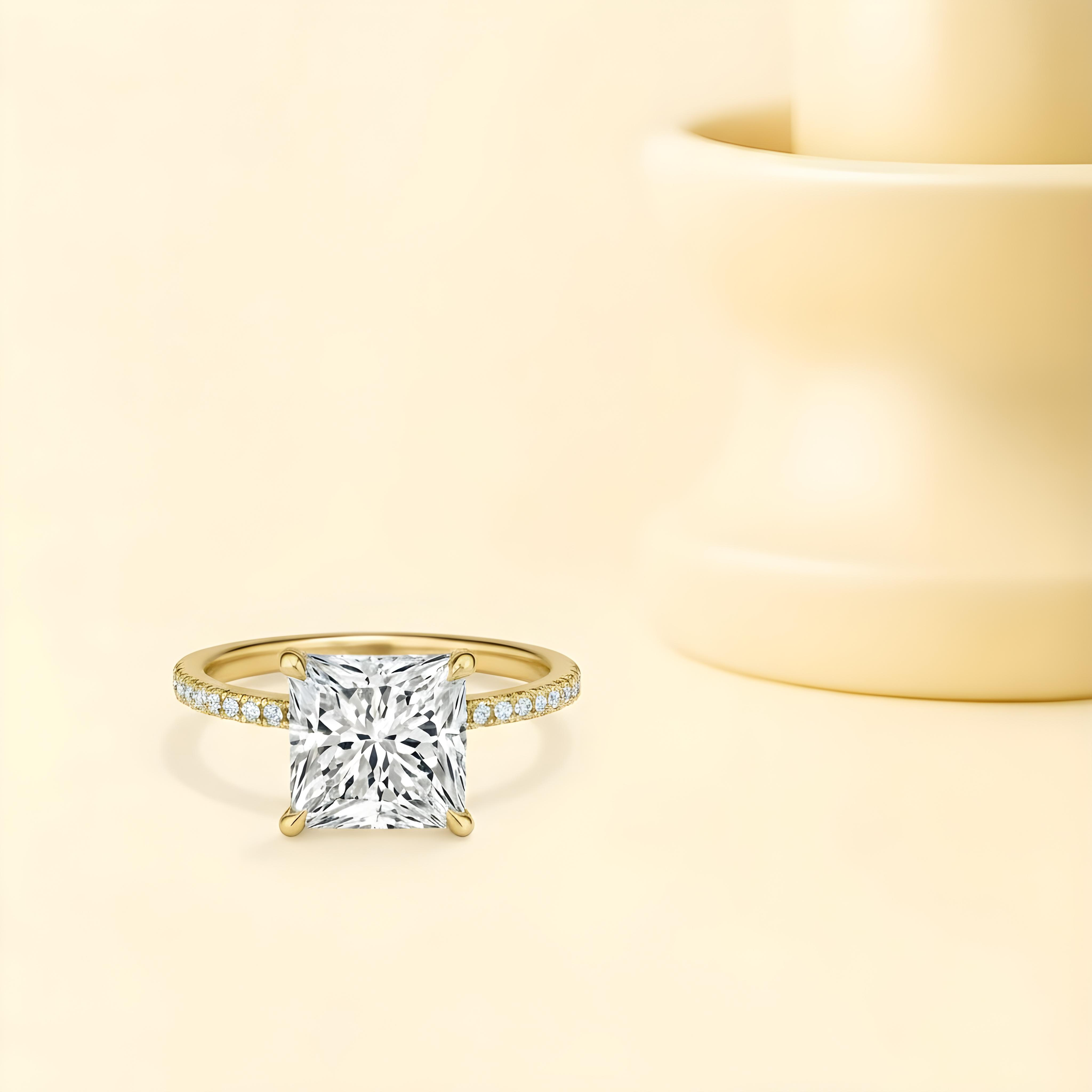 Princess Moissanite Pave Set Ring