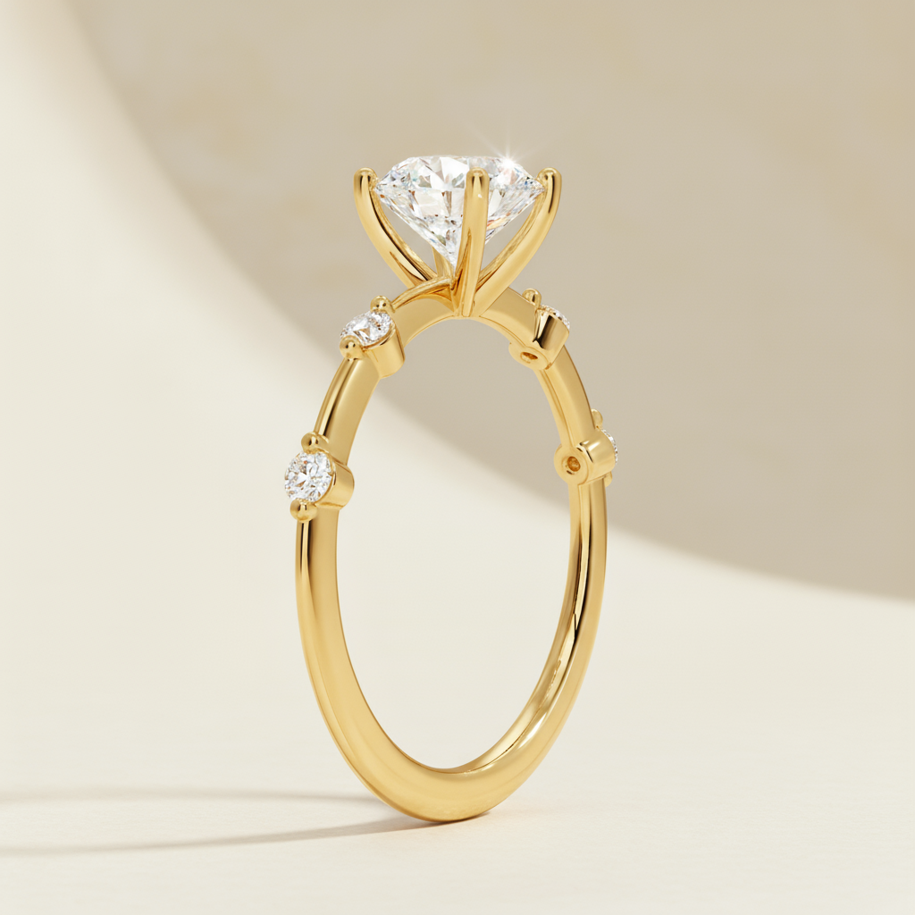 Round Classic Five Stone Moissanite Diamond Ring