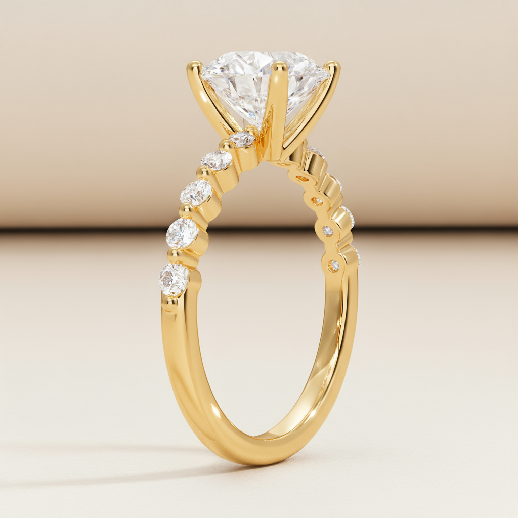 Round Accent Moissanite Diamond Engagement Ring