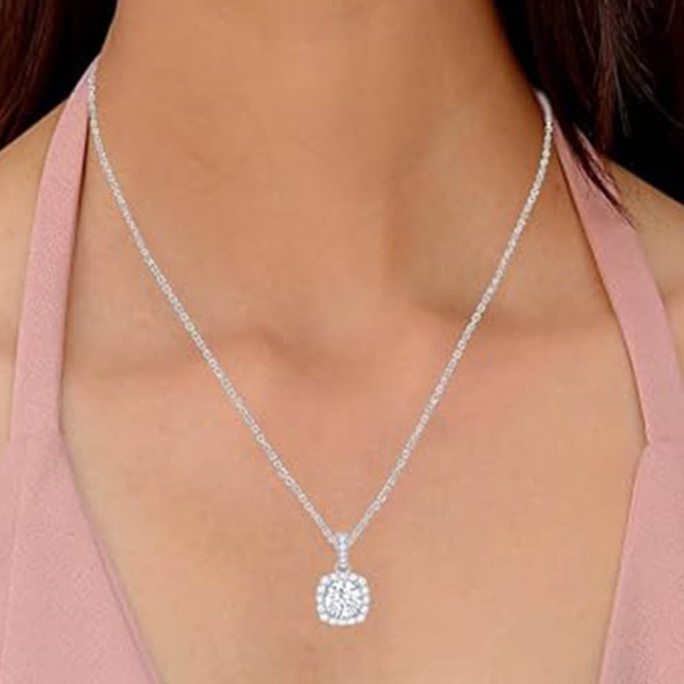 Square Halo Pendant Necklace