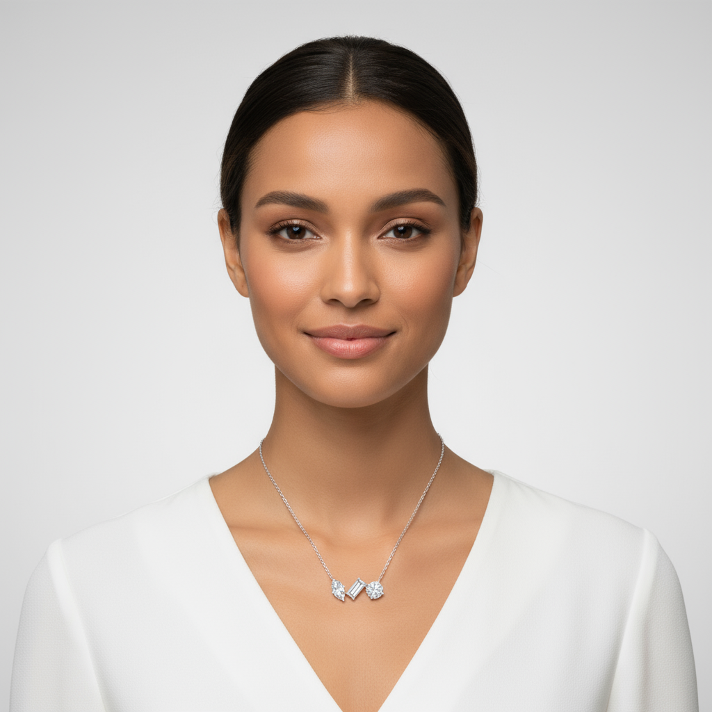 Cubic Zirconia Multi Shape Pendant Necklace