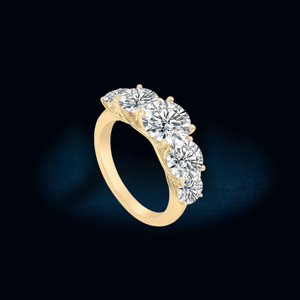 Round Moissanite Five Stone Engagement Ring