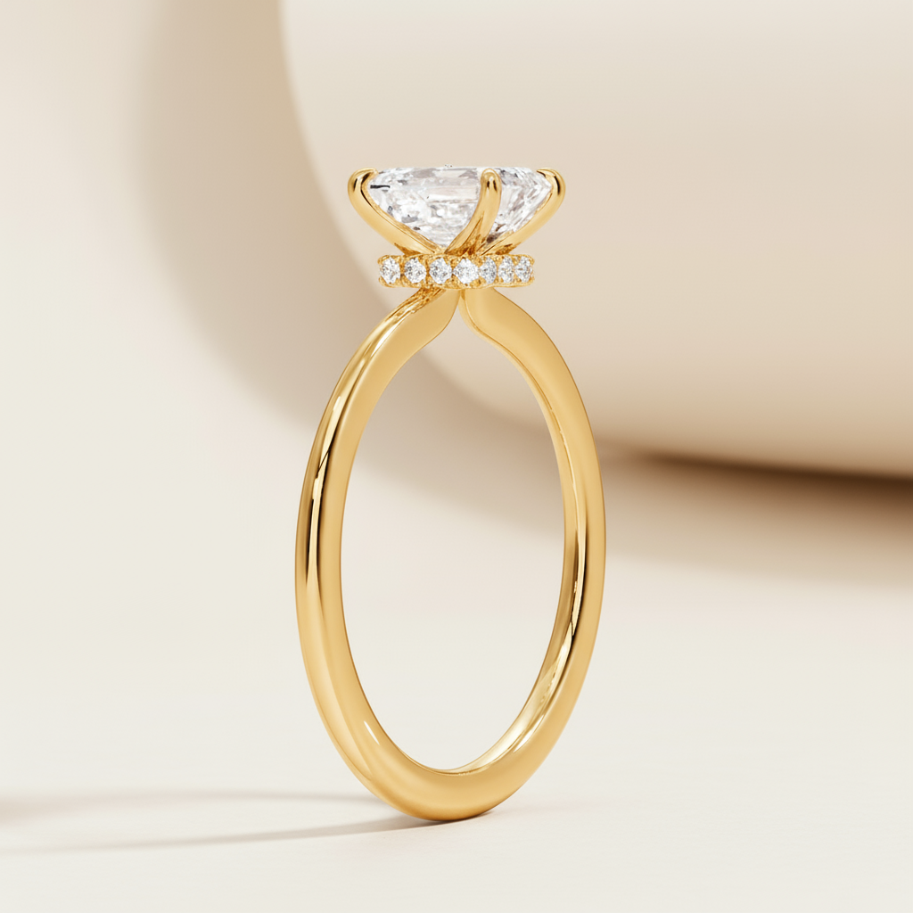 Emerald Halo Moissanite Diamond Ring