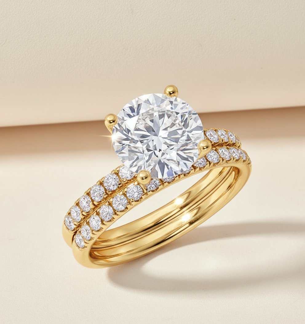 Round Cut Layer Moissanite Diamond Ring