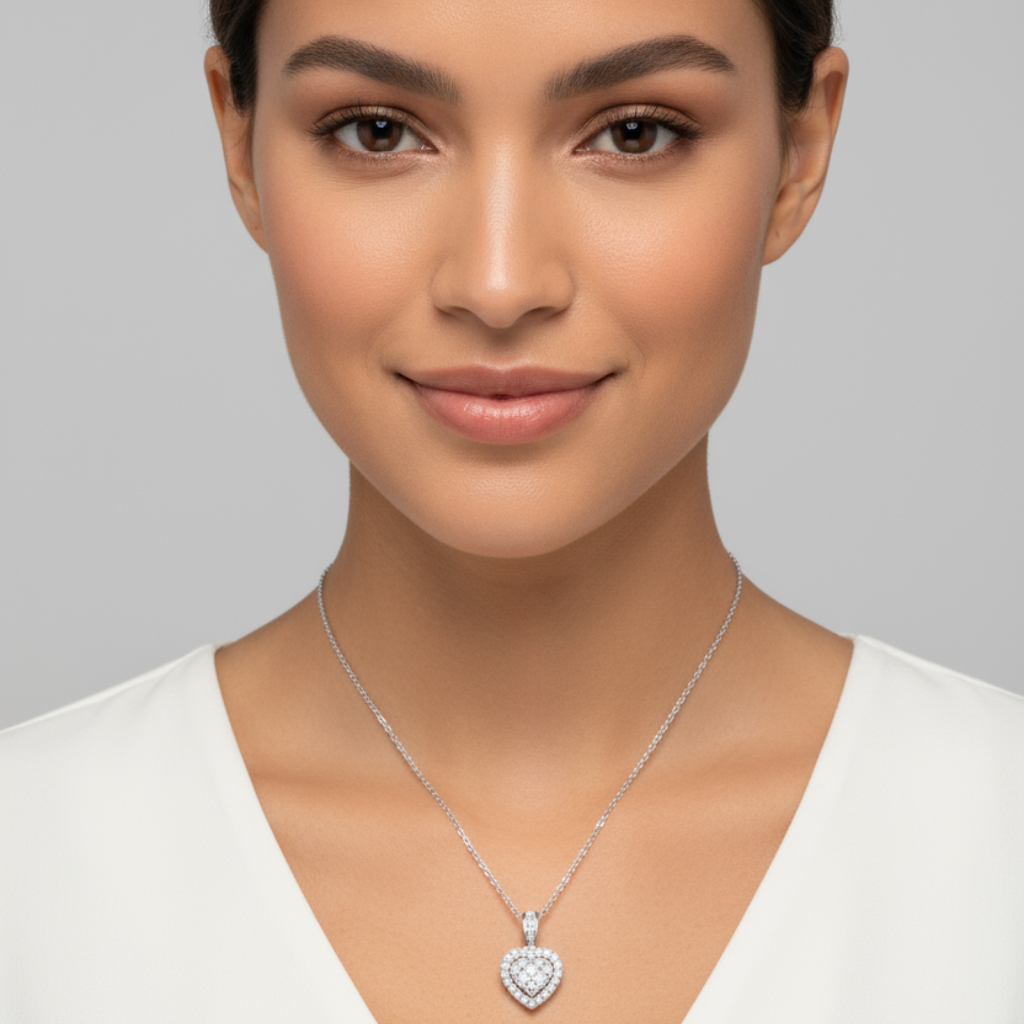 Princess Cut Halo Heart Pendant Necklace