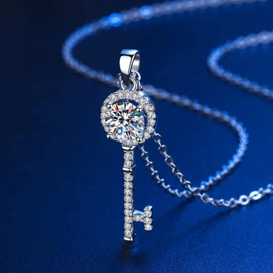 Moissanite Diamond Key Pendant Necklace