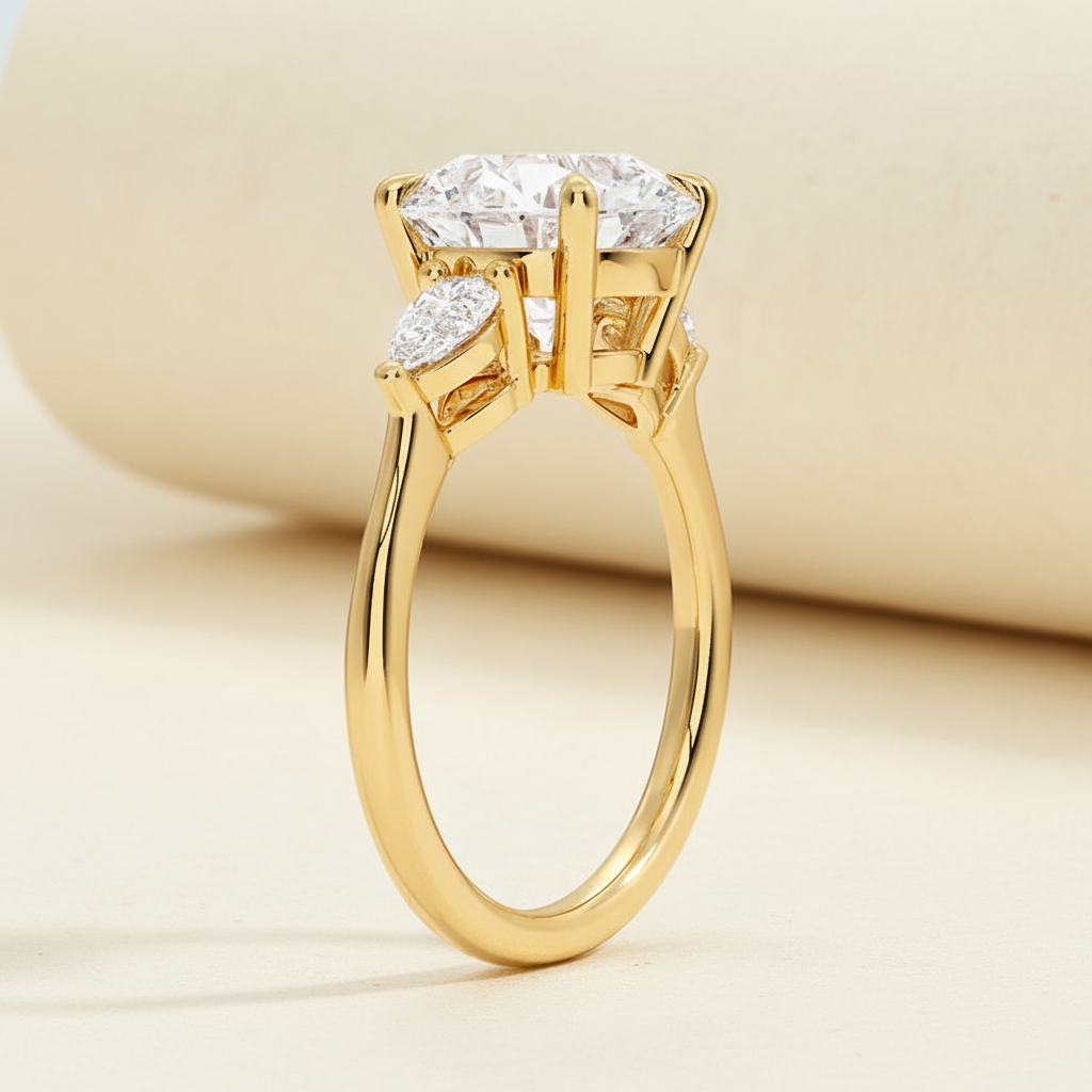 Pear Cut Three Stone Moissanite Diamond Ring