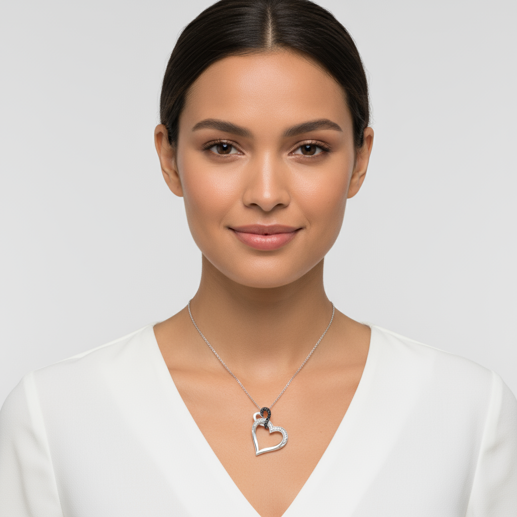 Black and White Double Heart Pendant Necklace
