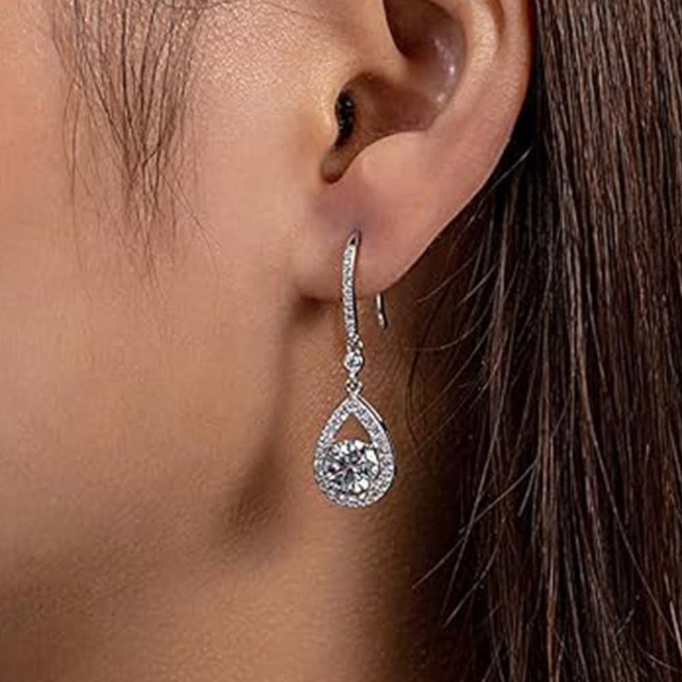 Moissanite Diamond Teardrop Dangle Earrings