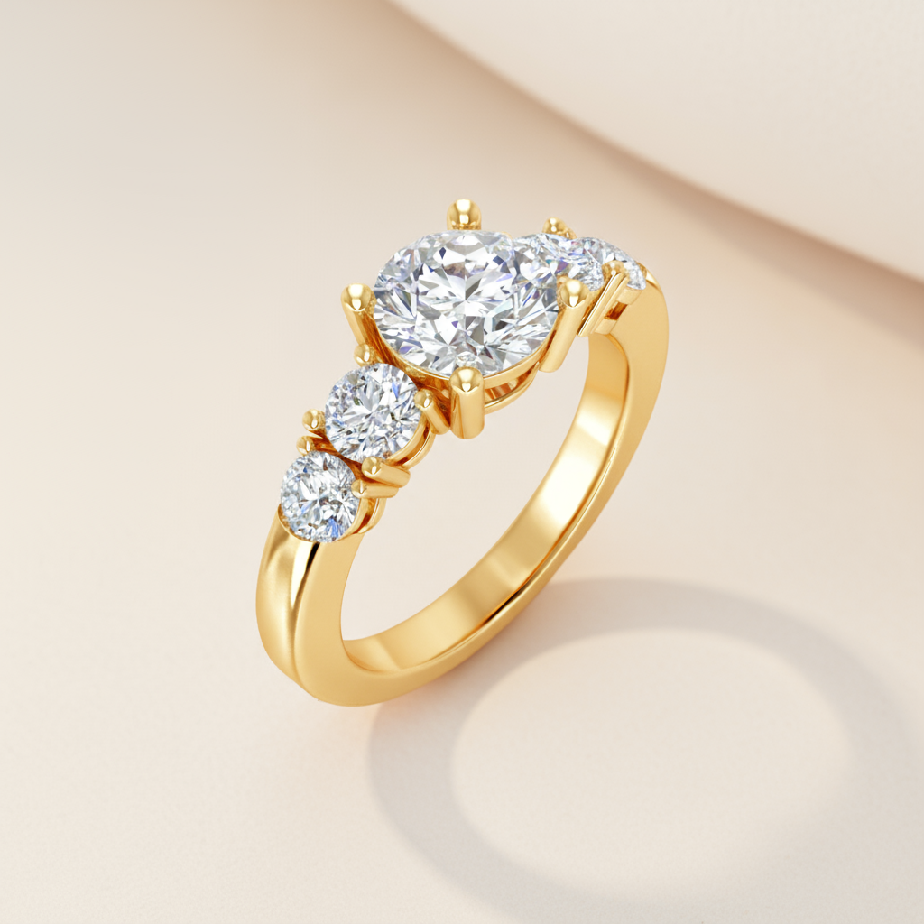 Round Five Stone Moissanite Diamond Engagement Ring