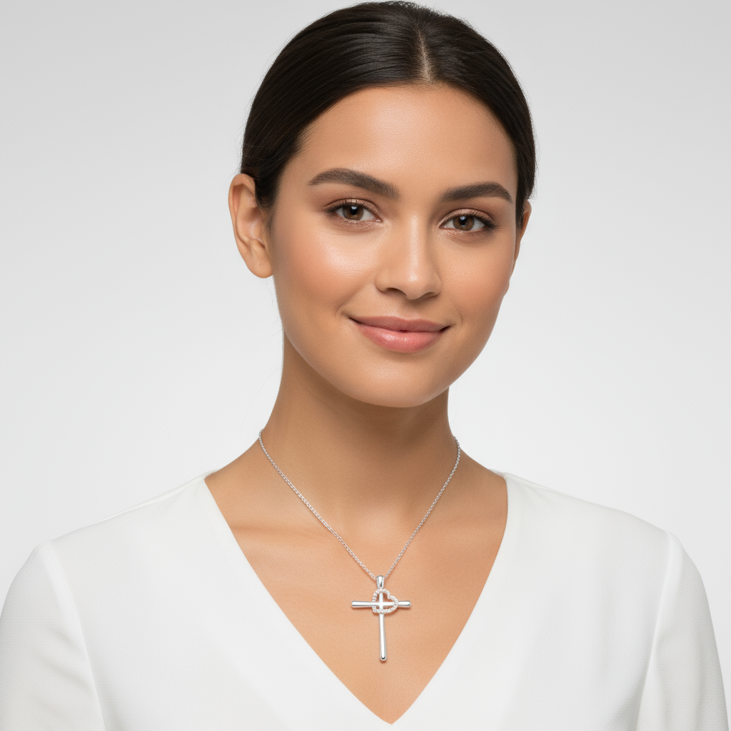 Love Heart Cross Pendant Necklace