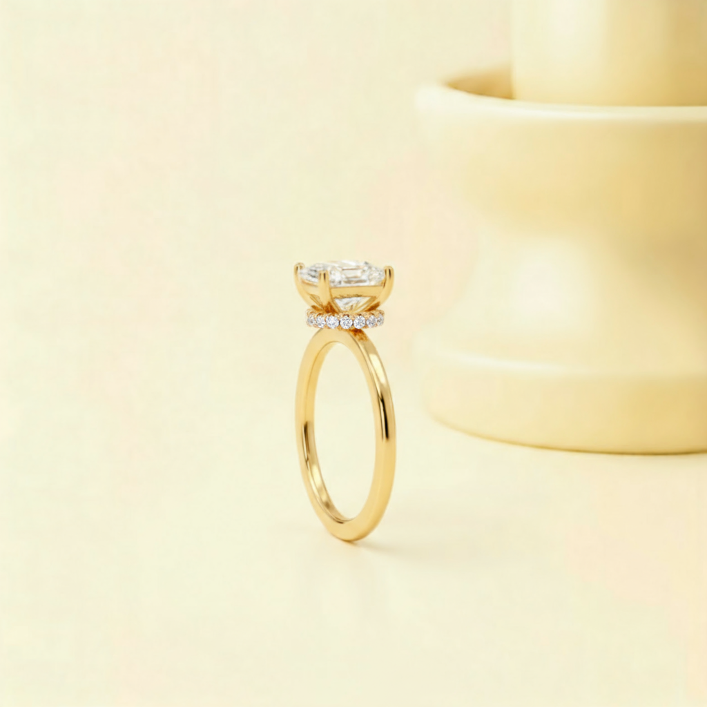 Hidden halo Emerald Cut Moissanite Ring