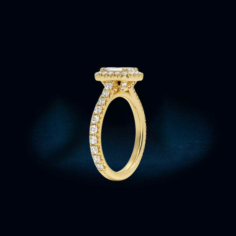 Emerald Cut Halo Moissanite Ring