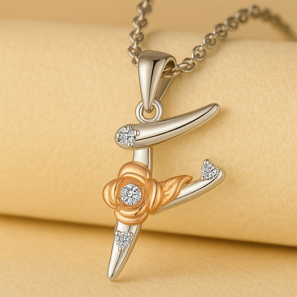 Alphabet Rose Pendant Necklace
