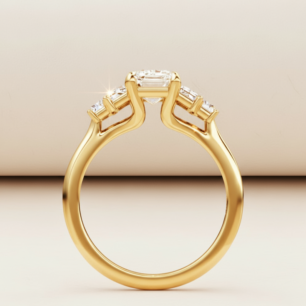 Emerald Five Stone Moissanite Diamond Ring