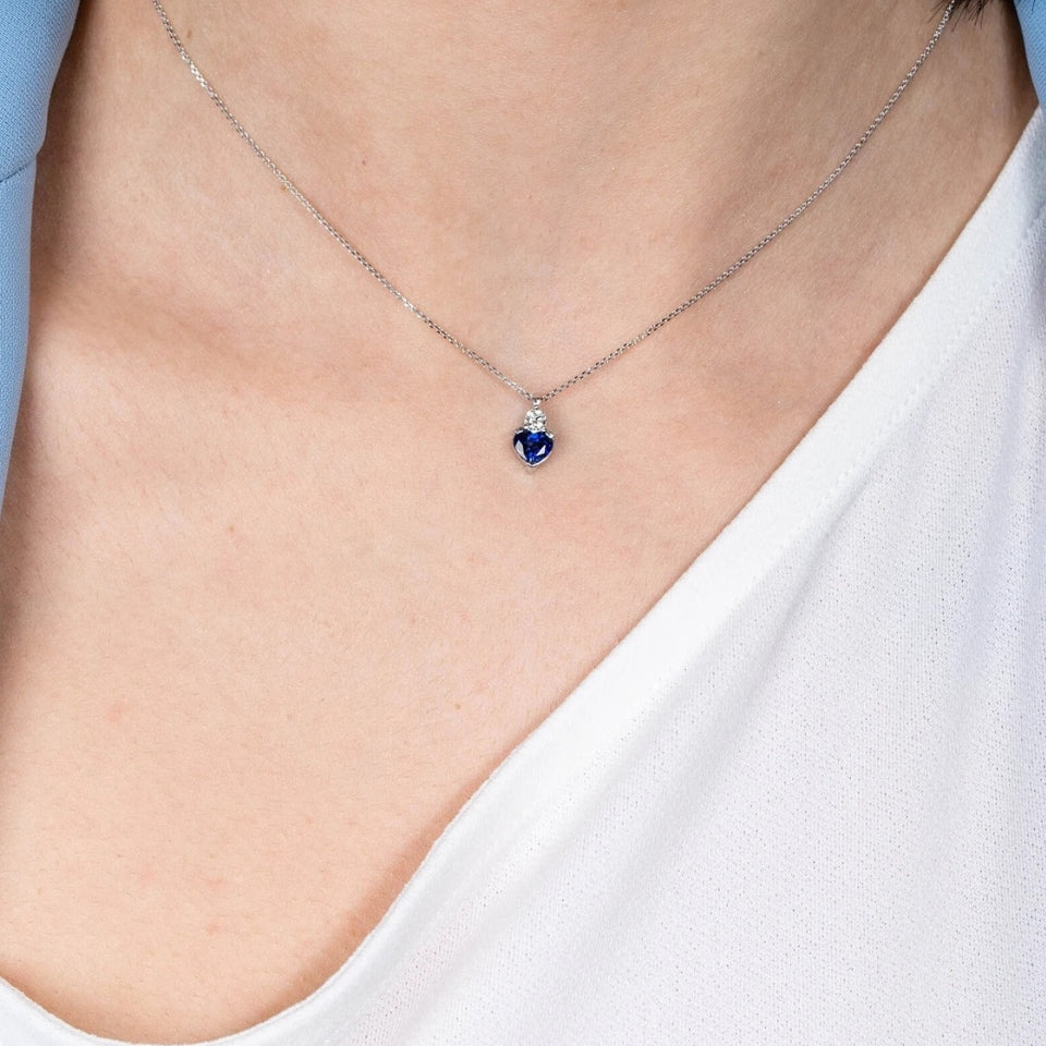 Blue Sapphire Looping Heart Pendant Necklace