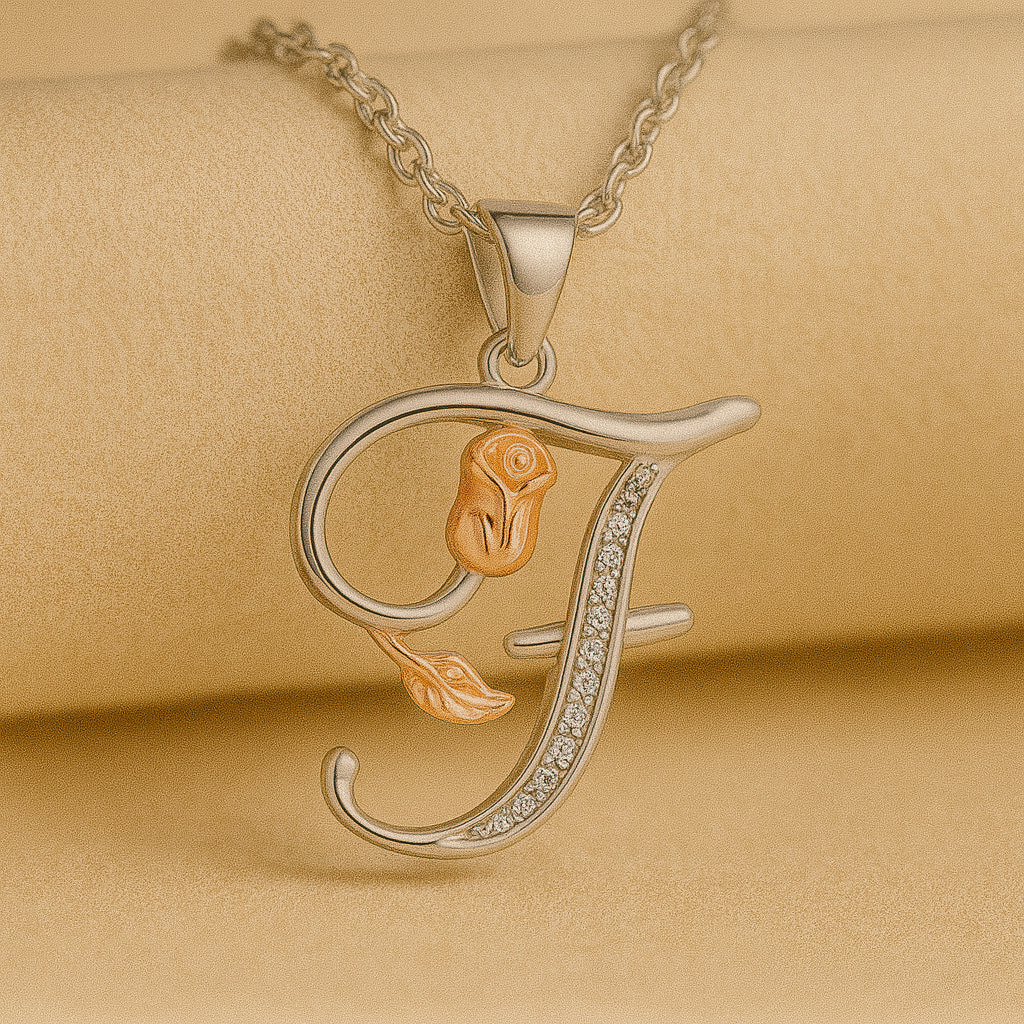 Initial Alphabet Rose Pendant Necklace