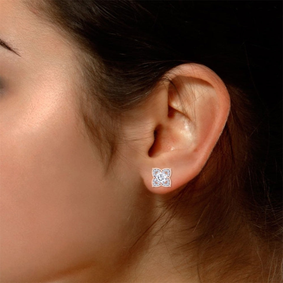 Moissanite Diamond Flower Stud