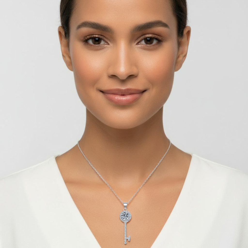 Moissanite Diamond Key Pendant Necklace