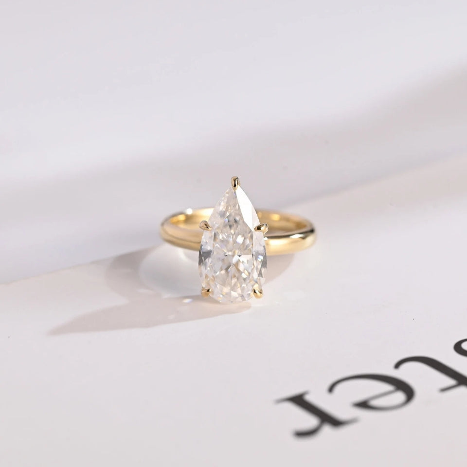 Pear Classic Moissanite Diamond Solitaire Ring