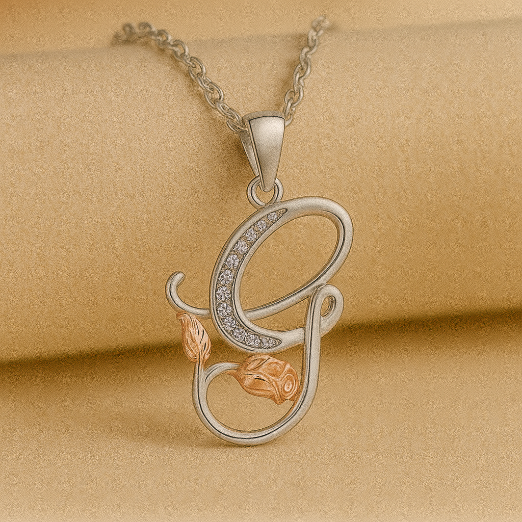 Initial Alphabet Rose Pendant Necklace