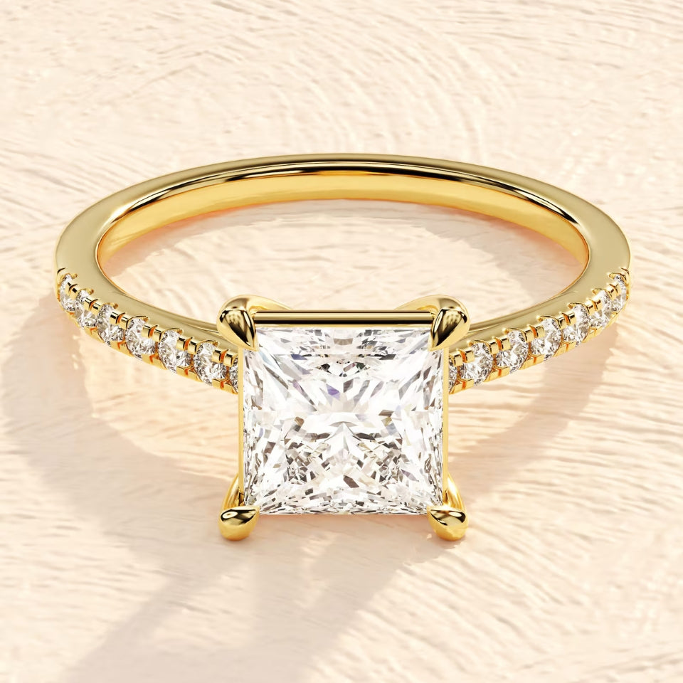 Princess Moissanite Pave Set Ring
