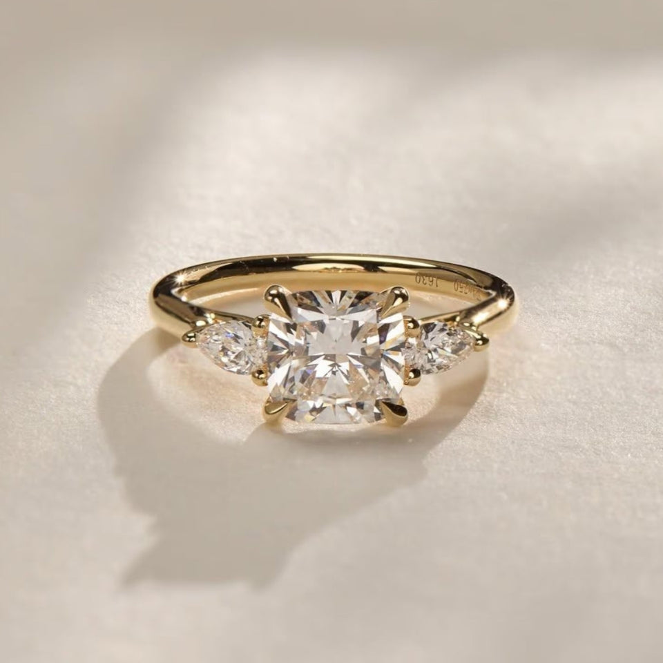Moissanite Princess Shape Three Stones Ring