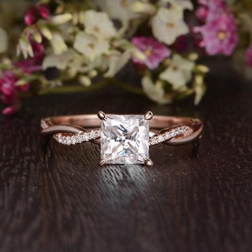 Princess Cut Moissanite Twisted Ring