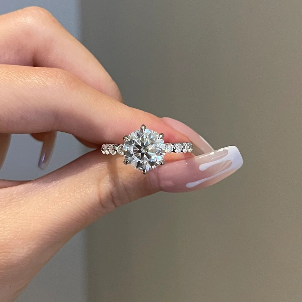 Round Accent Moissanite Diamond Engagement Ring