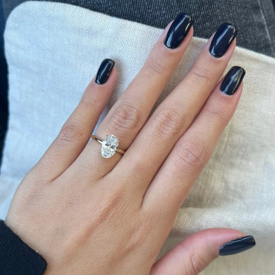 Oval Secret Halo Moissanite Diamond Ring