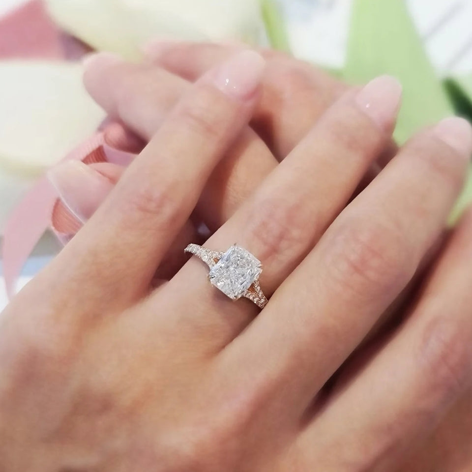 Emerald Moissanite Diamond Split Shank Ring