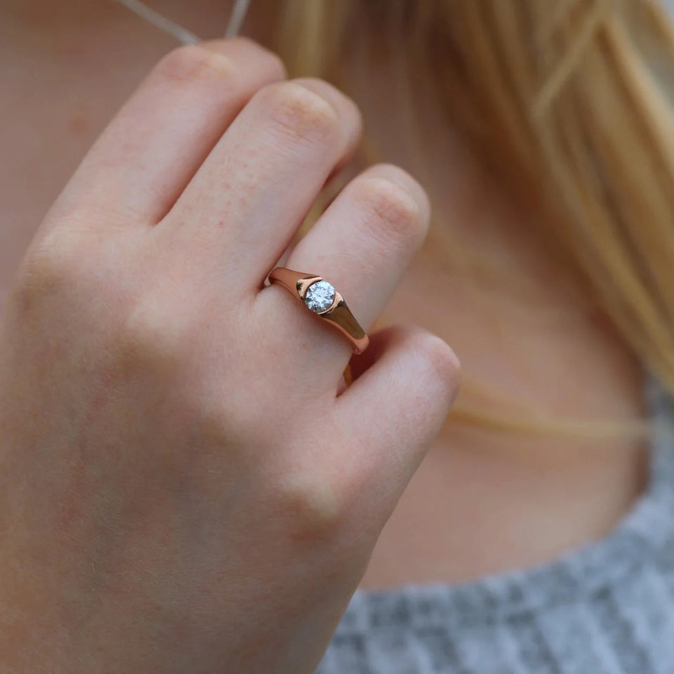 Half Bezel Moissanite Diamond Ring