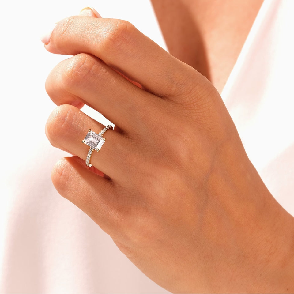 Emerald Secret Halo Moissanite Diamond Ring