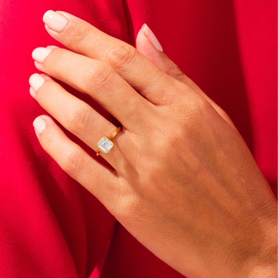 Asscher Bezel Moissanite Diamond Ring